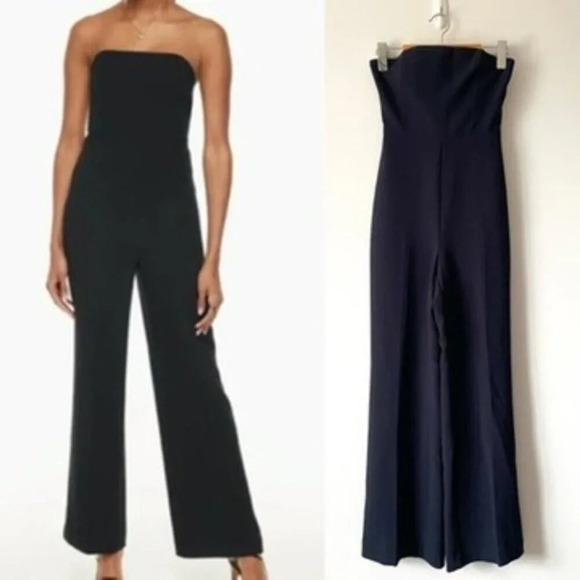 Aritzia Wilfred Endless Strapless Crepe Wide Leg Jumpsuit in Dark Navy Size 00 - Picture 1 of 9